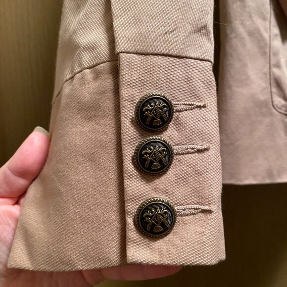 Twiggy London Military Jacket Blazer 100%Cotton Twill Metal Button Tan sz Medium - Picture 2 of 6